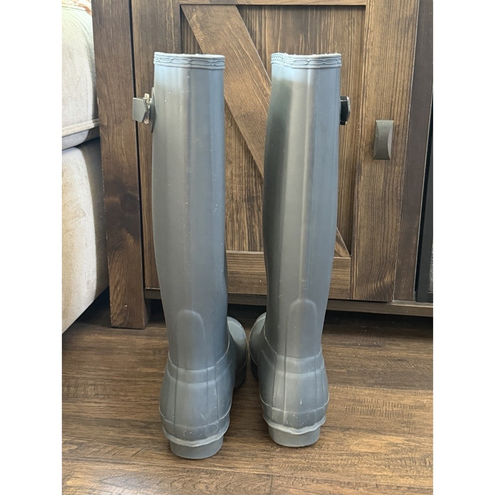 Hunter Original Womens 7 Tall Rain Boots Dark Slate Grey Socks Box Waterproof - Picture 3 of 11